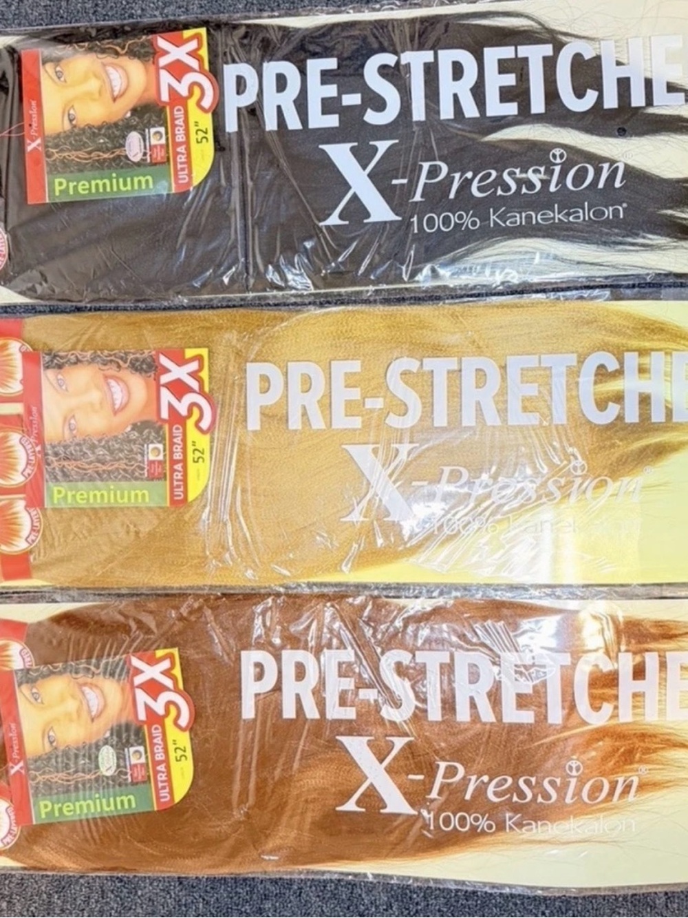 X-Pression Pre-Stretched Kanekalon Braiding Hair - Black, Gold, Brown